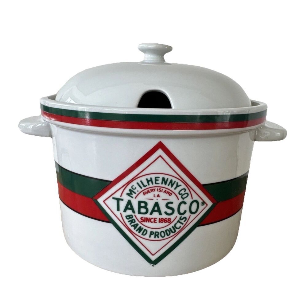 McILHENNY Co. TABASCO Stoneware 2.5 Qt. Soup Chili Bean Pot with Lid, cleaned